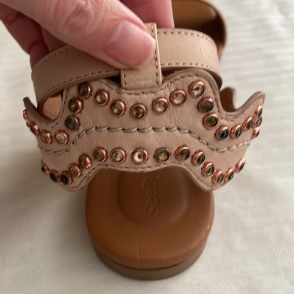 See by Chloé Scallop Leather Rhinestone Sandal Beige EU 38.5 US 8.5 - Picture 8 of 15